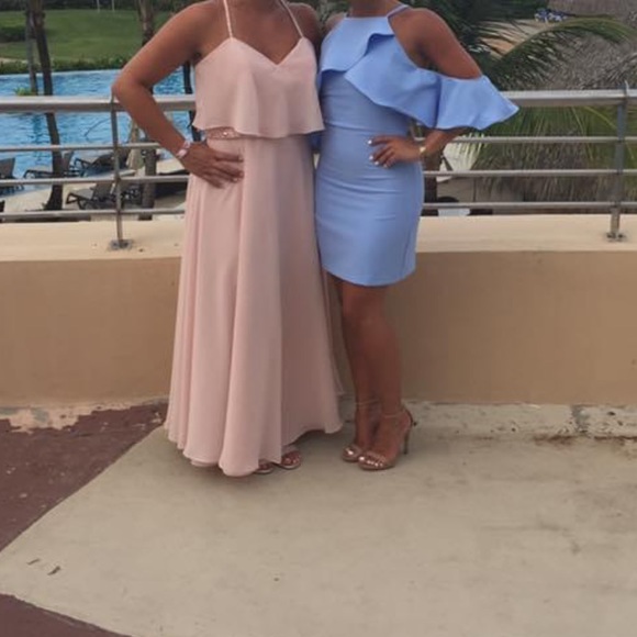 Endless Rose Flared Ruffled Dress. Color: Powder Blue. Size: XS - Picture 5 of 7